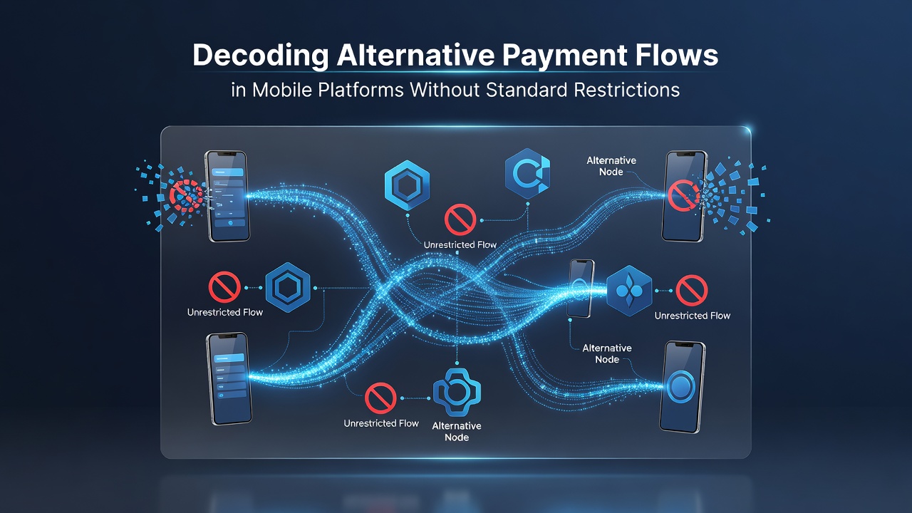 Diagram over alternative betalingsflows i mobile enheder med fokus på globale eksempler